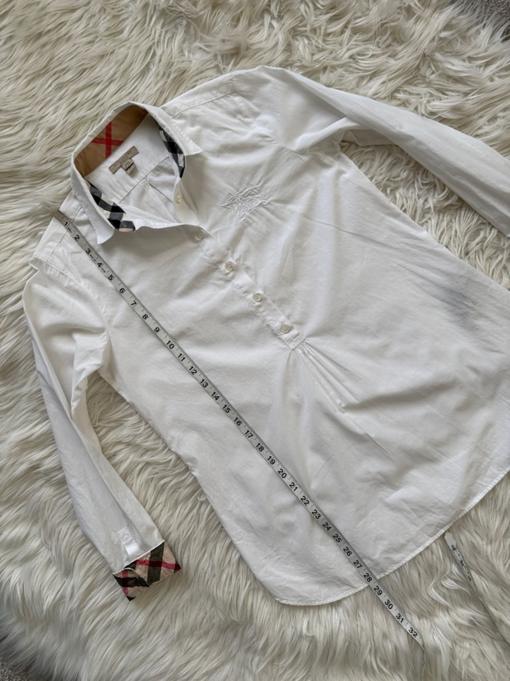 Burberry Brit White Button-Front Shirt with Check Cuff & Neck Detail Size SP - Picture 15 of 15
